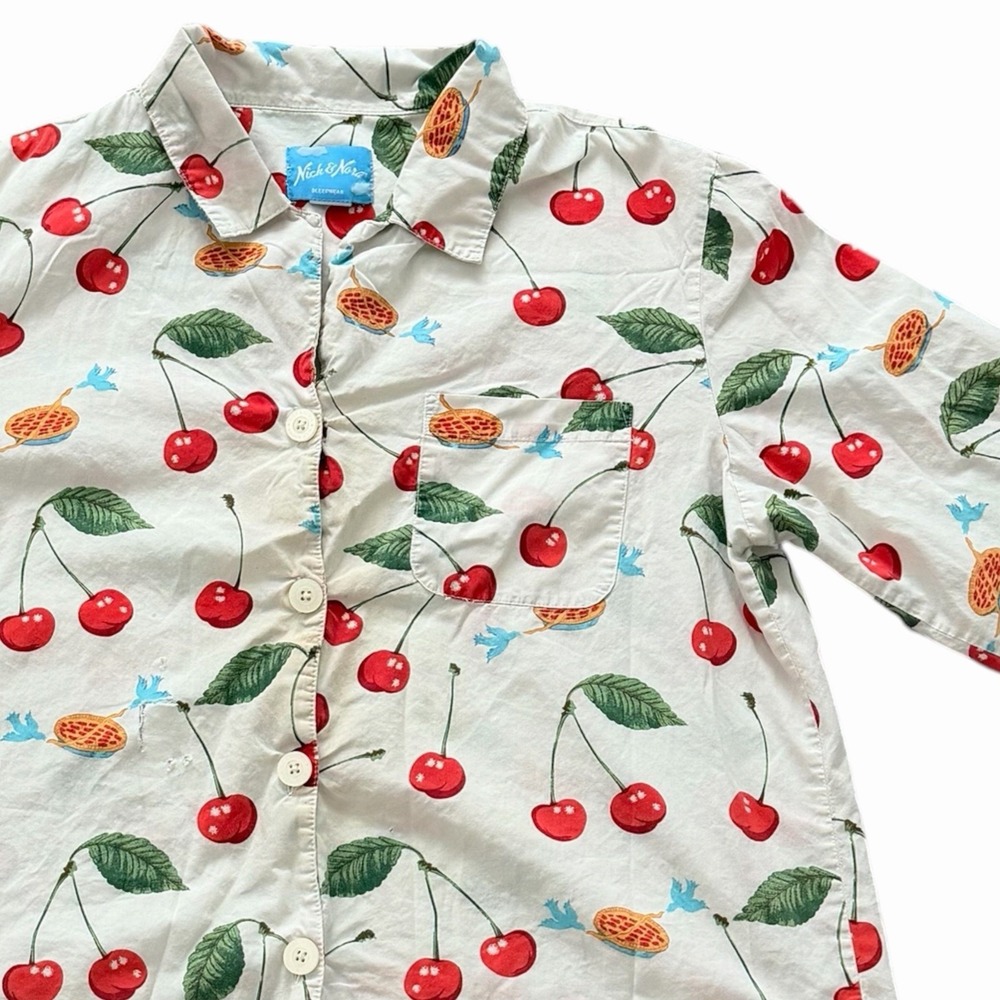 Nick & Nora Cherry Print Button Front Shirt Repair Playwear Size S